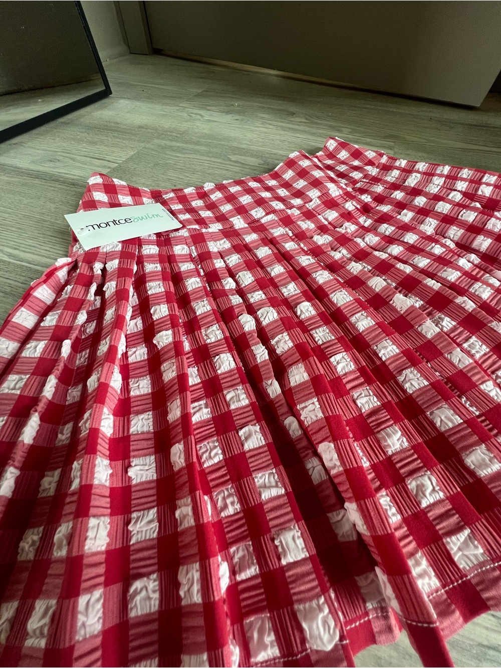 Montce Red and White Gingham Pleated Mini Skirt - Picture 4 of 4